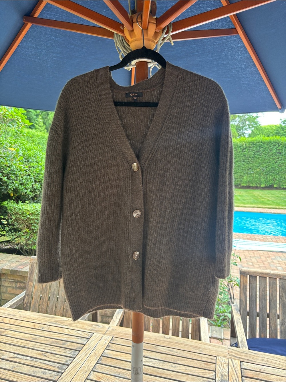Quince Mongolian Cashmere Oversized Boyfriend Cardigan Sweater Brown XS - Picture 7 of 16